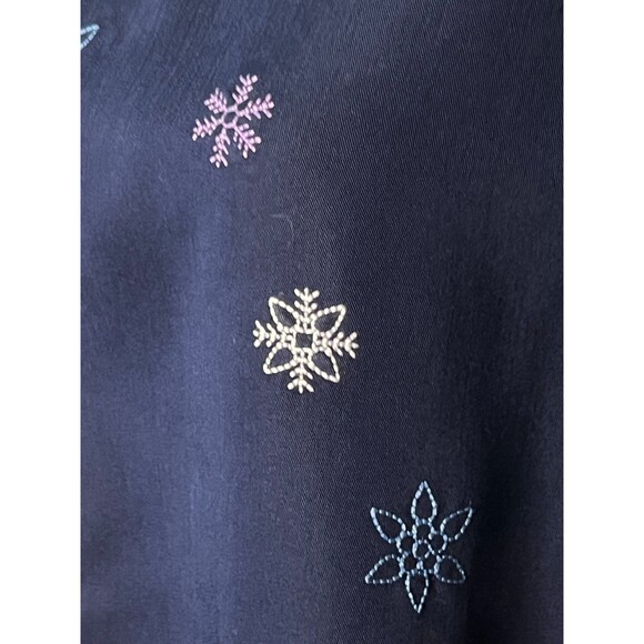 Fashion Classics Embroidered Snowman Christmas Maxi Dress Sz Large Navy Blue - Picture 4 of 10